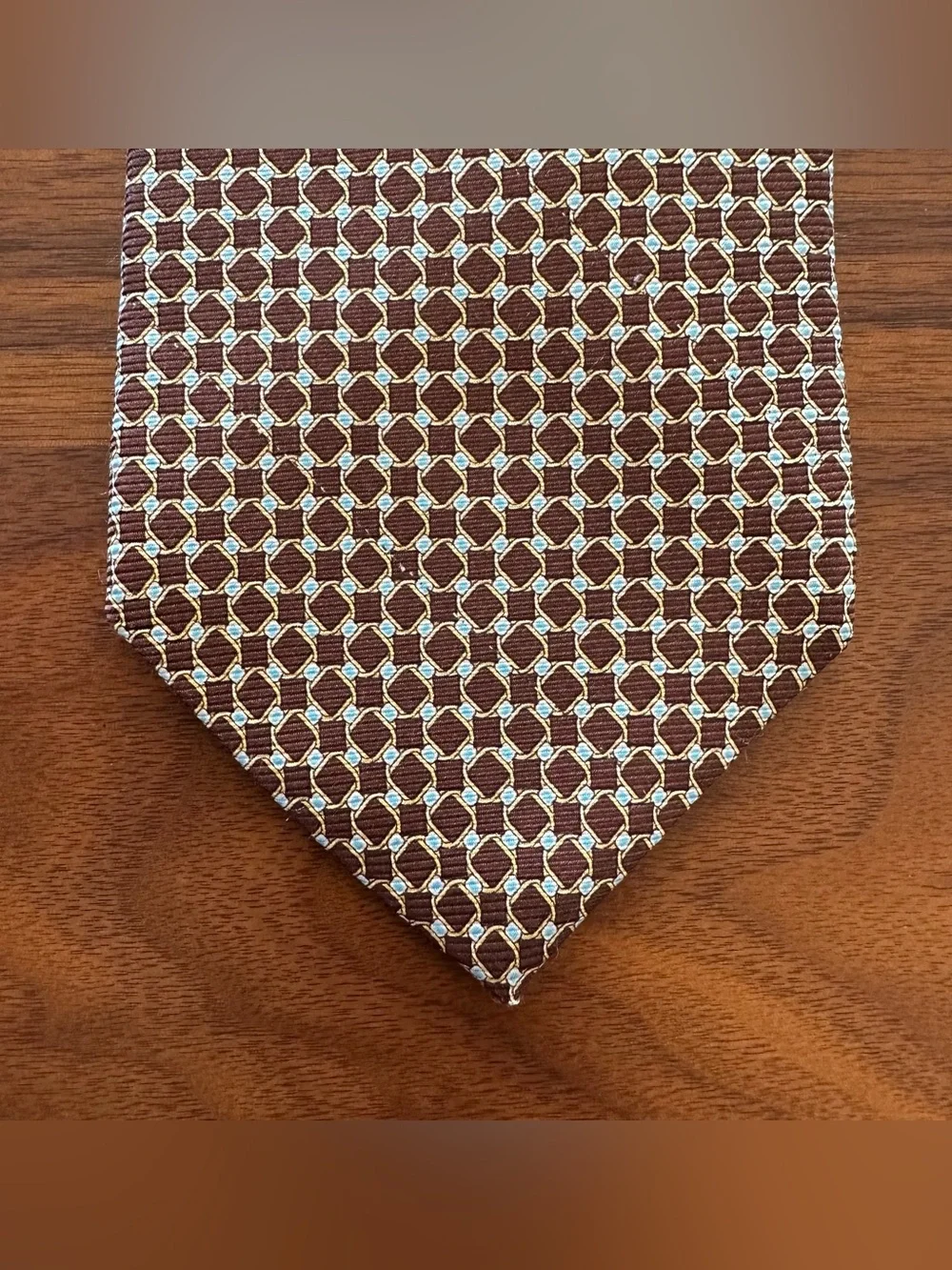 Luigi Borrelli Men's Brown Geometric Print Hand Made Silk Tie